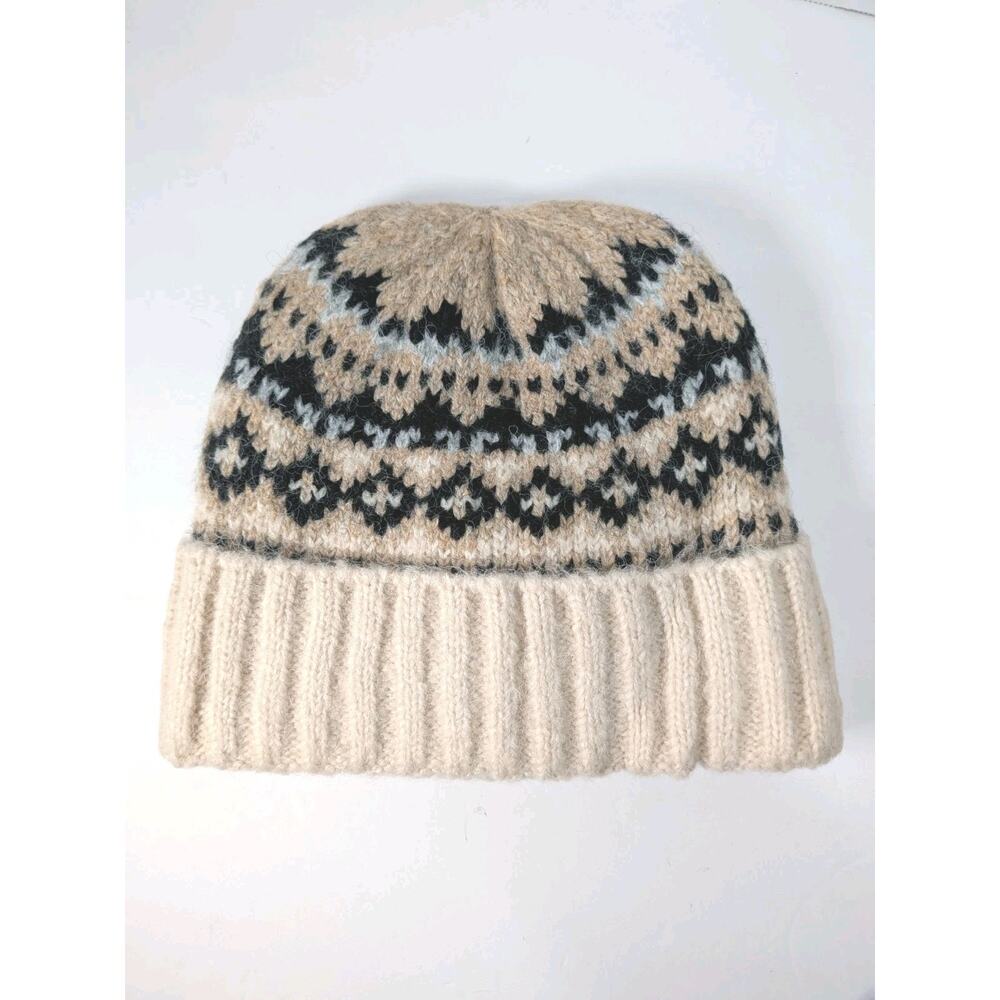 Vince Camuto Knit Brushed Fair Isle Beanie Winter Cold Weather Hat Ivory New